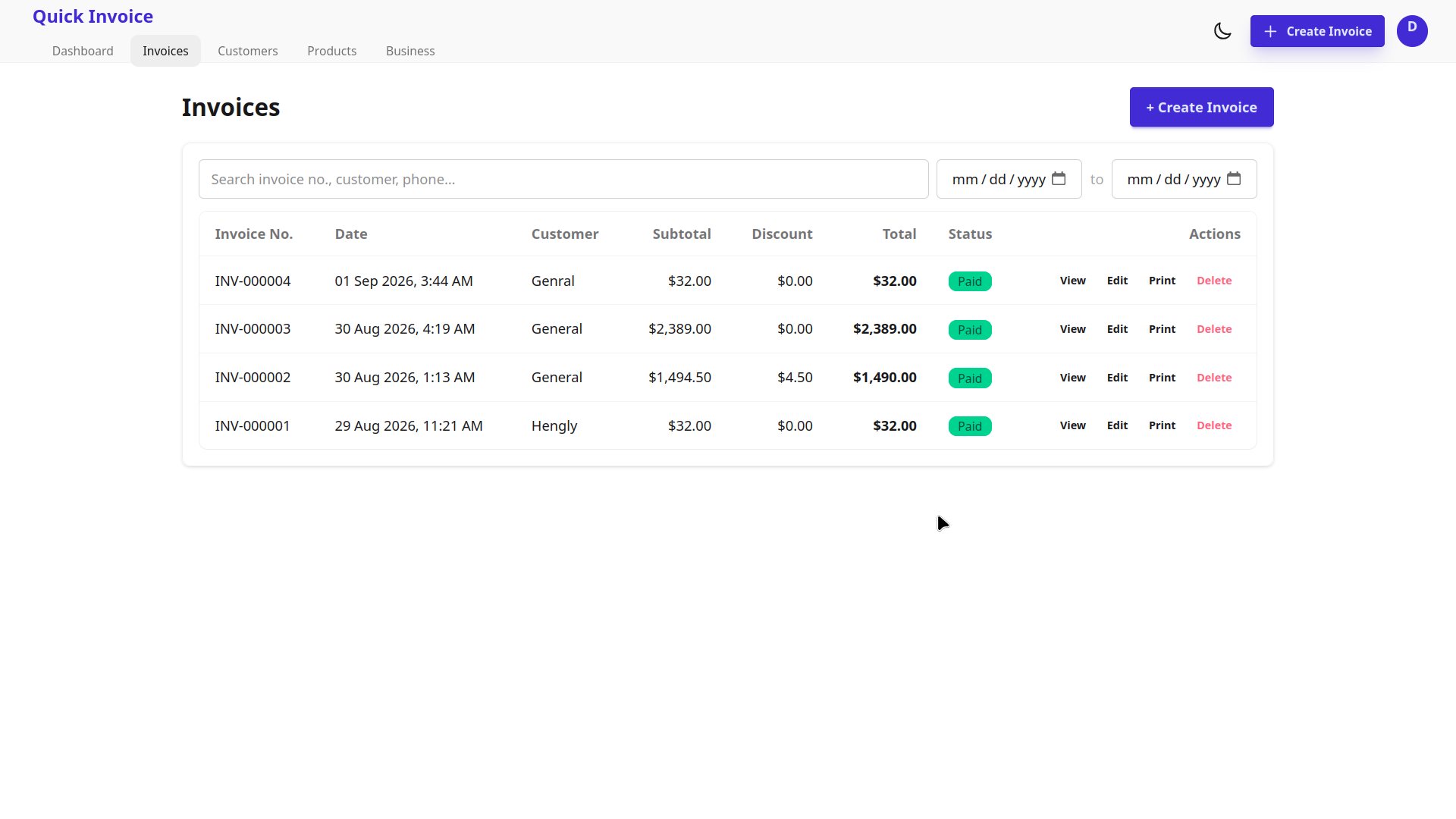 Dashboard overview